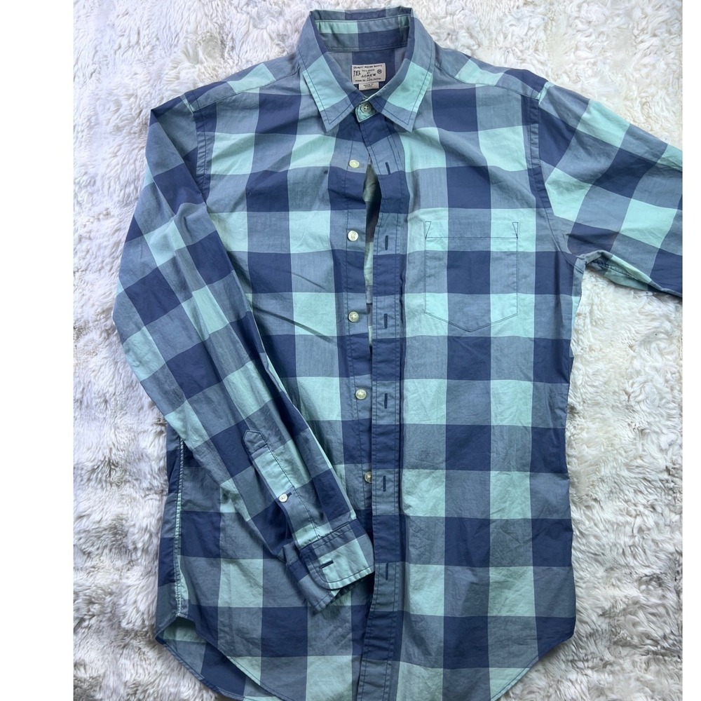 J.Crew Mens XS Blue Teal Buffalo Check Cotton Tailored Button Down Shirt. A32